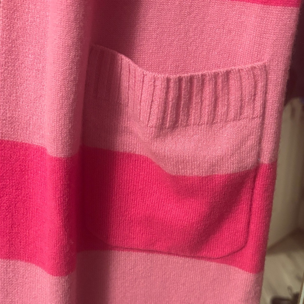 NWOT Isaac Mizrahi 100% Cashmere Pink Striped Duster Open Cardigan Sz XS - Picture 5 of 6